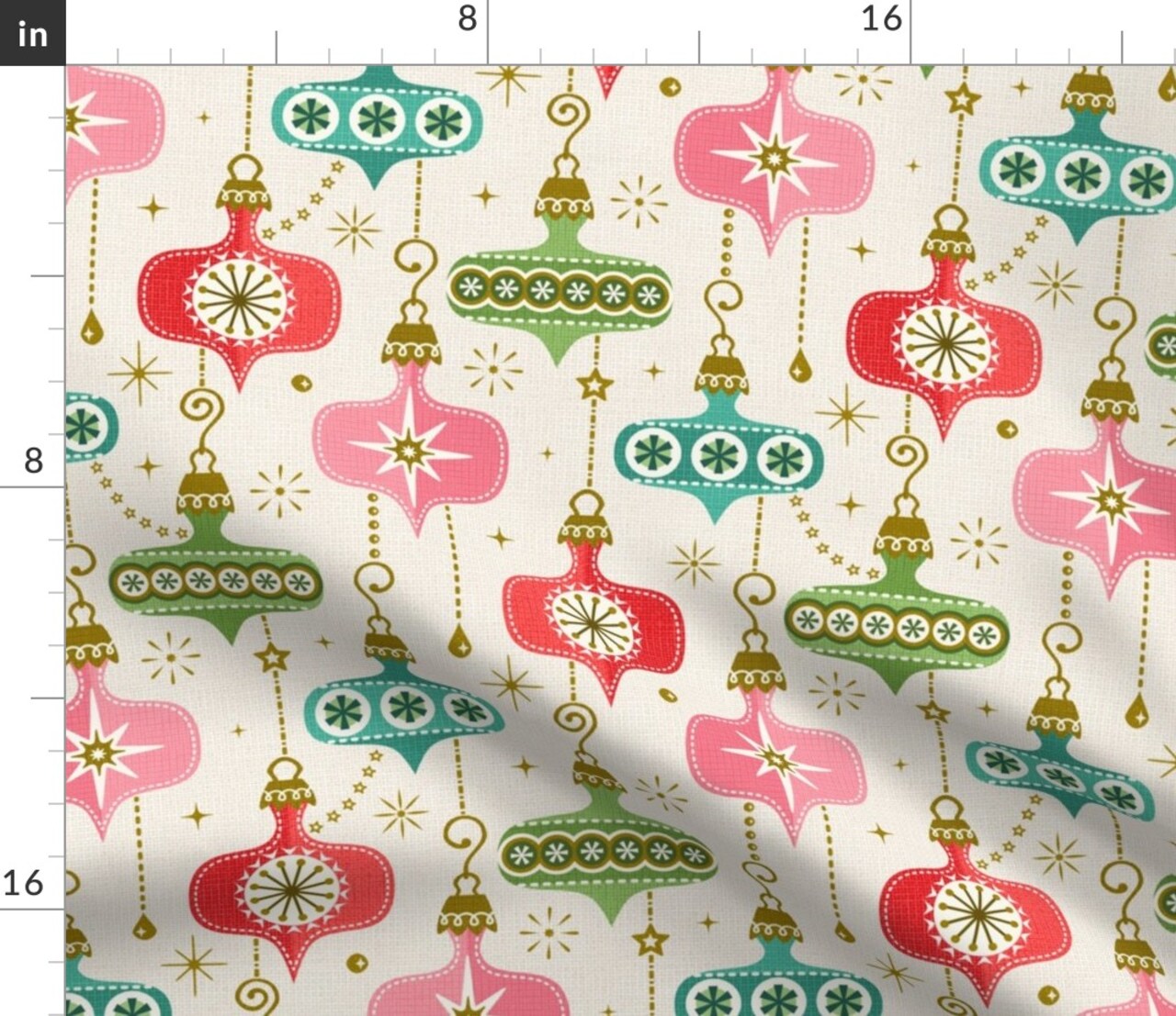 Retro Baubles 1950S Mid Century Vintage Christmas Holiday Ornament Faux Texture Custom Printed Fabric by Spoonflower Various Fabrics by the Yard or Fat Quarter